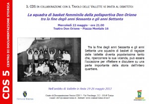 CDS 5 - volantino dibattito storia basket femminile Vallette